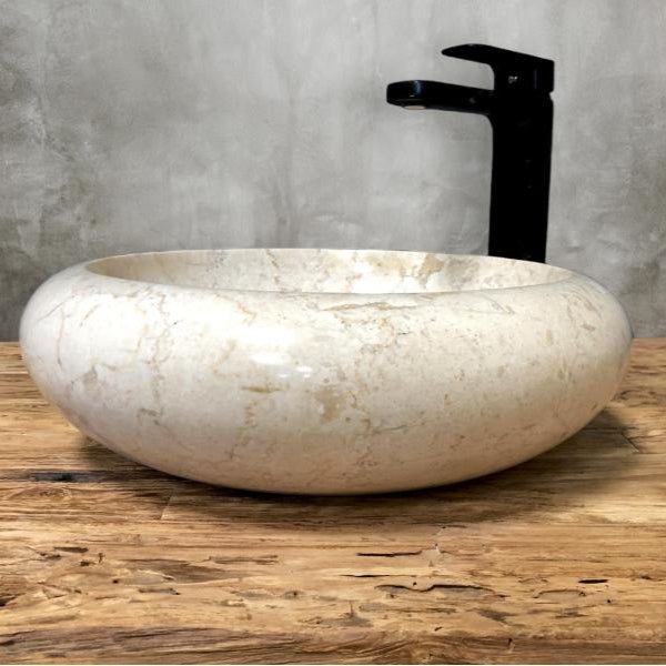 Мраморна мивка Cream с обли форми, 40 см