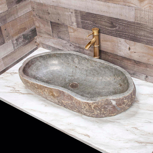 Овална мивка от естествен речен камък - 60 см