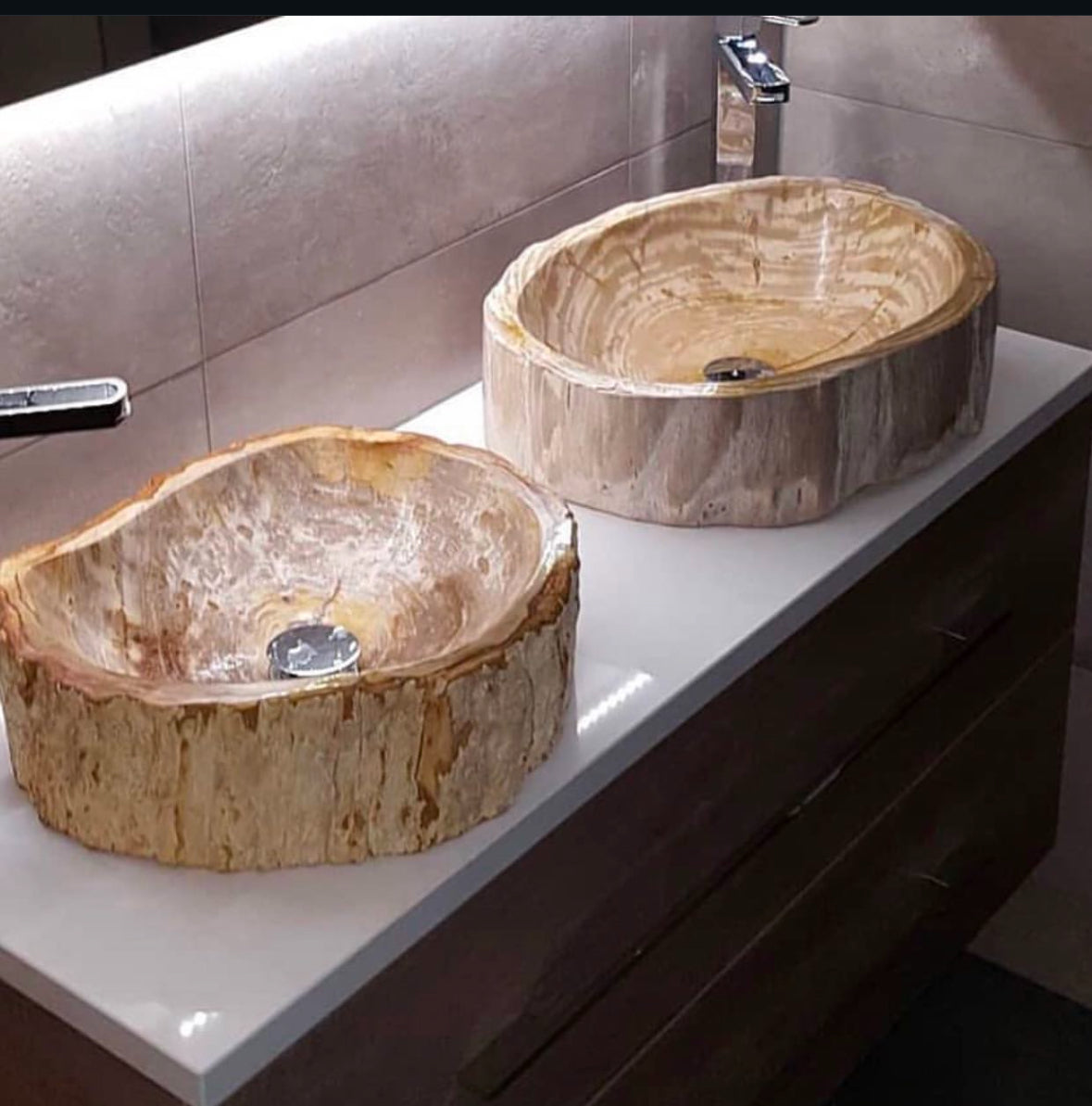 Мивка от вкаменено дърво - Фосил, 45-47 см