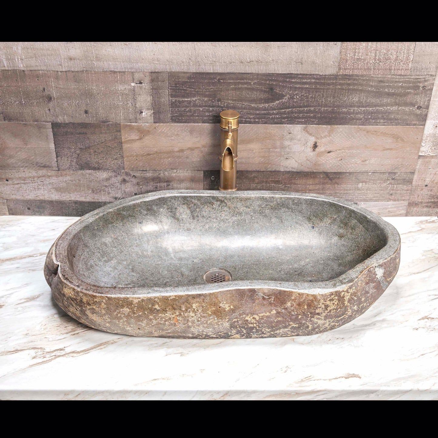 Овална мивка от естествен речен камък - 60 см