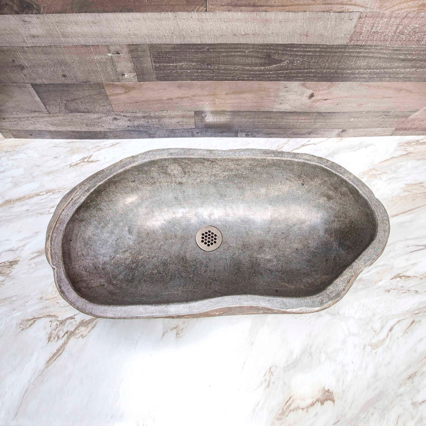 Овална мивка от естествен речен камък - 60 см